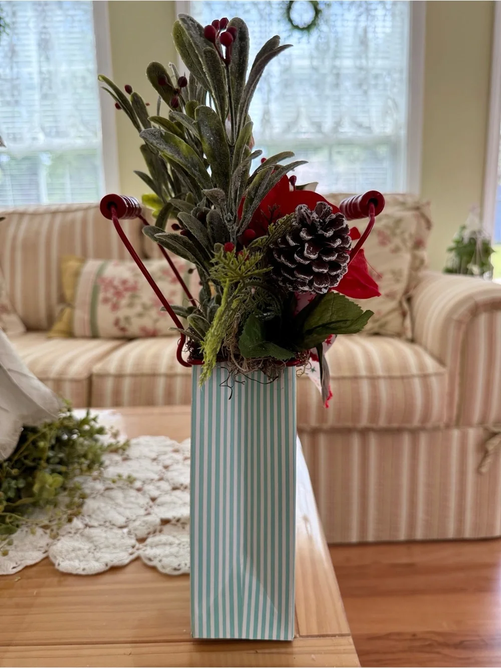 Mrs. Claus Christmas Holiday Cookies & Candy  Floral Arrangement Tin Container